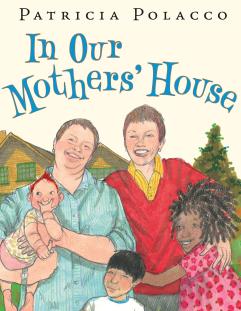 Book cover of 'In Our Mother's House showing 2 ligher-skinned adults holding three children with different skin tones