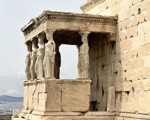 The caryatid porch of the Erechtheion in Athens, Greece.