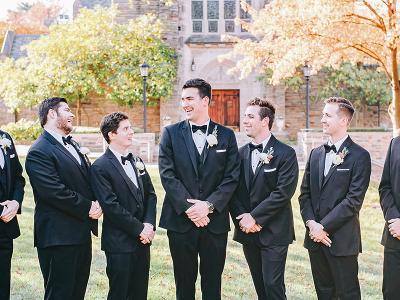 Groomsmen line up for a photo