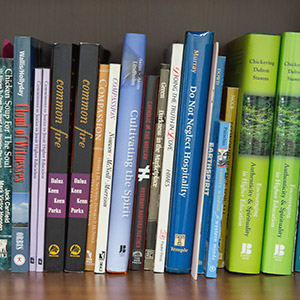 bookshelf of academic books